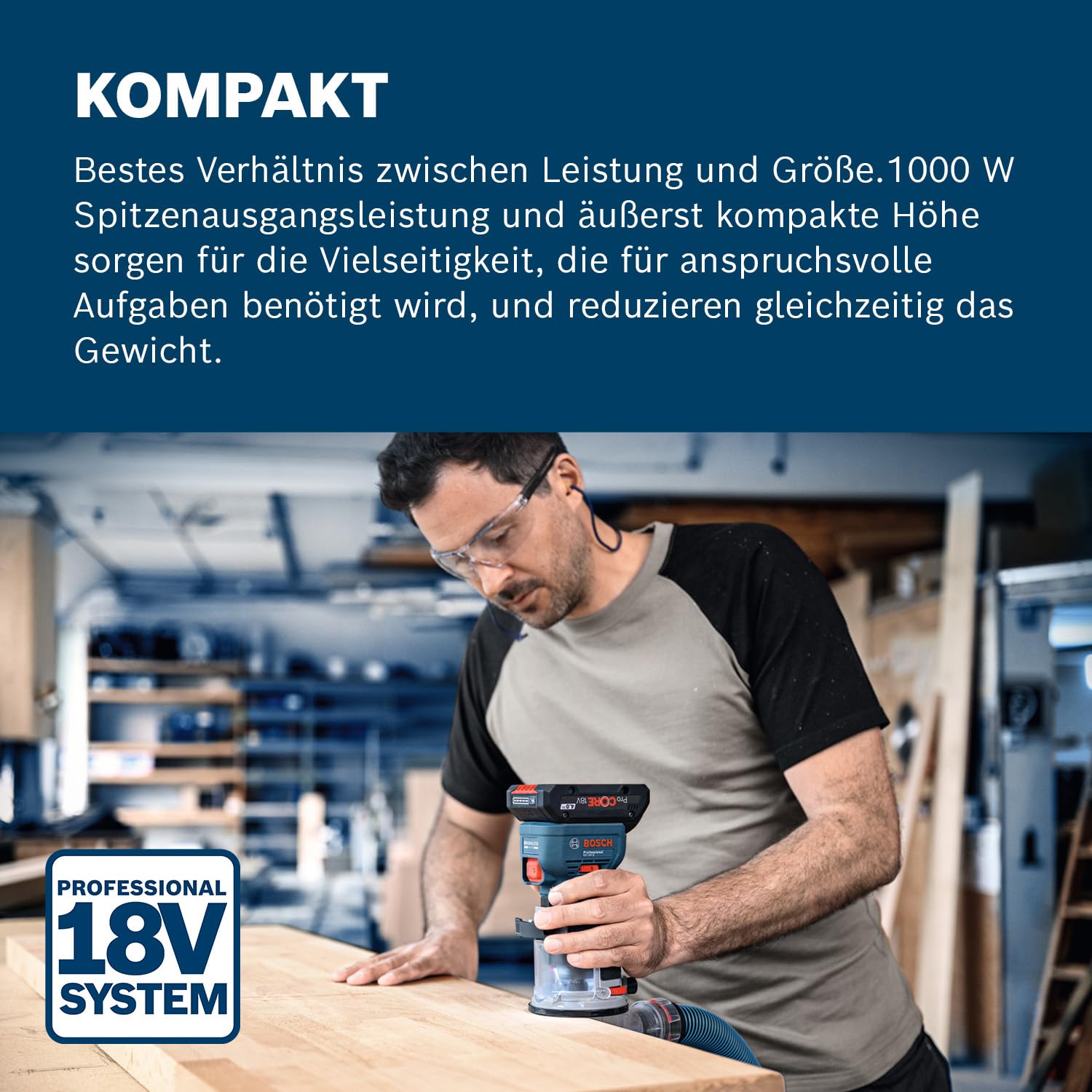 Bosch Professional 18V System Akku-Kantenfräse GKF 18V-8 (inkl. Parallelanschlag, 2x Saugadapter zum Fräsen, Spanschutz, 8-mm-Spannzange, Spannschlüssel, ohne Akku/Ladegerät)