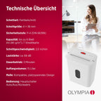 OLYMPIA PS 53 CC Pro Aktenvernichter weiß | Papierschredder für Home Office & Büro | Schredder Aktenvernichter P-4 | Partikelschnitt 4×38 mm | 6-Blatt Shredder Papier | 15 L Papier Schredder Gerät