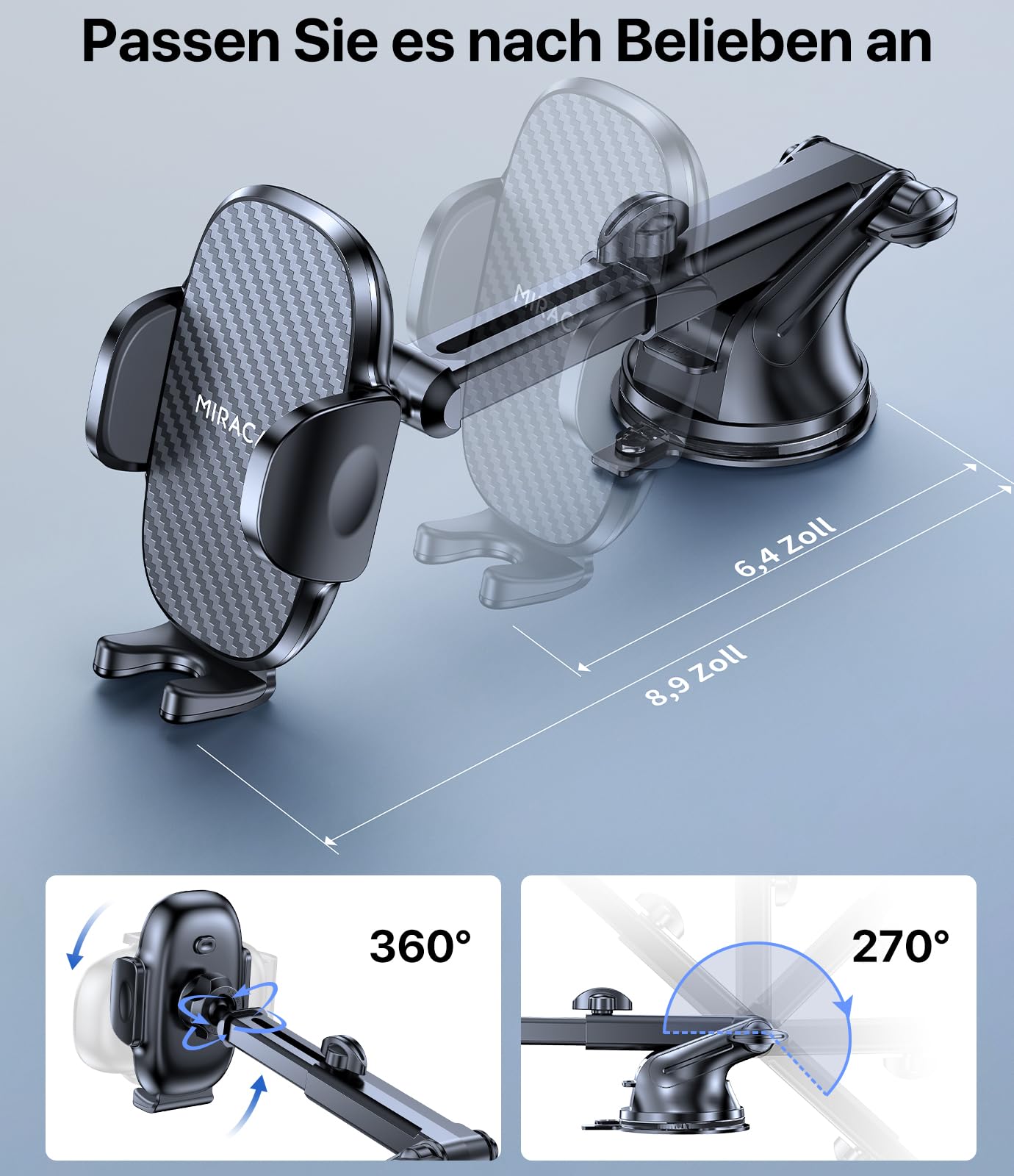 Miracase Handyhalterung Auto[Verbesserter Saugnapf] Handyhalter fürs Auto 360° Drehbar, Armaturenbrett Windschutzscheibe KFZ Handy Halterung für iPhone Galaxy Alle Smartphones