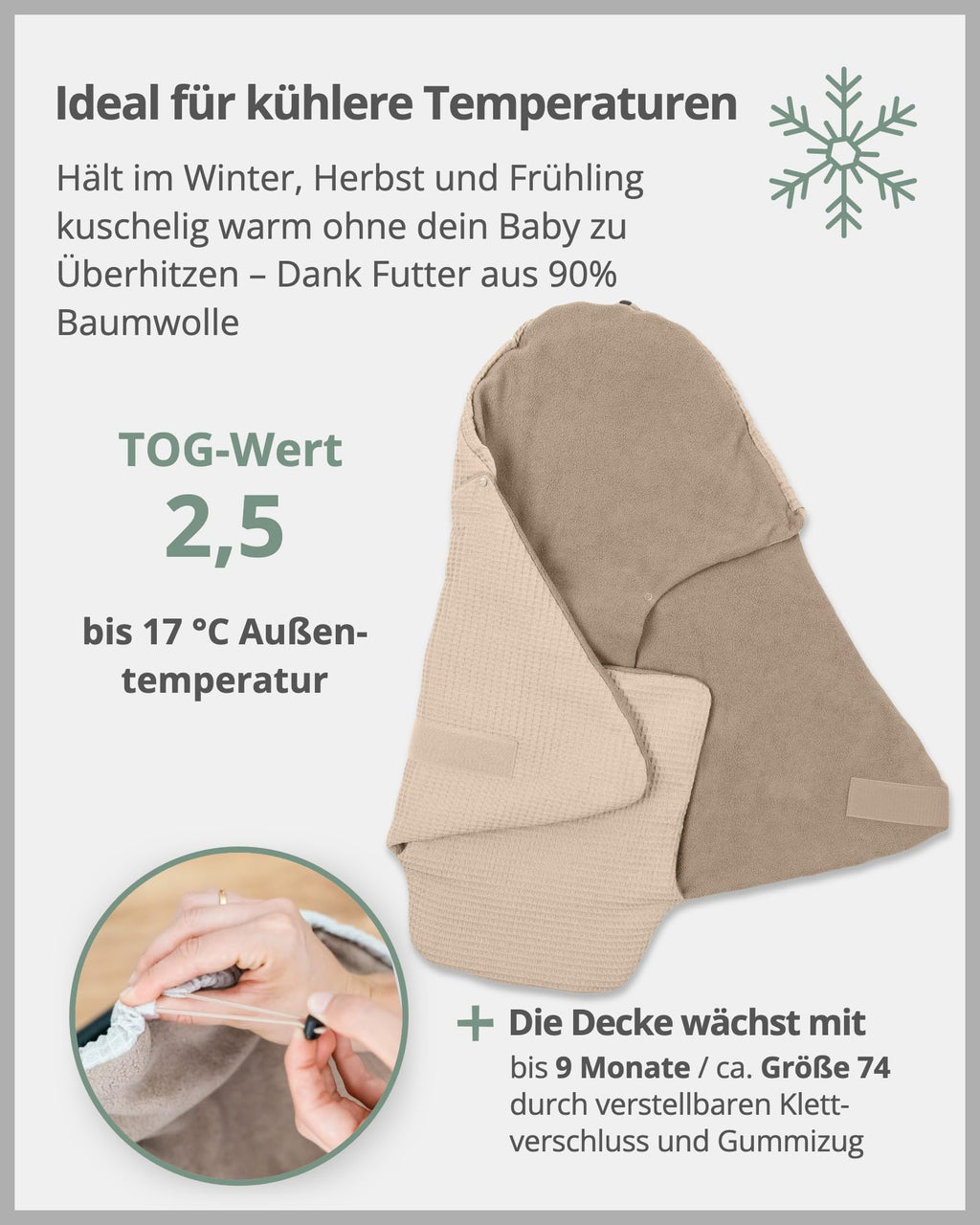 ULLENBOOM Einschlagdecke Babyschale, 100% OEKO-TEX Materialien, Sand (Made in EU) - Babydecke für Kindersitz oder Kinderwagen, kuschelige Decke für Babys, Ideal für Herbst und Winter