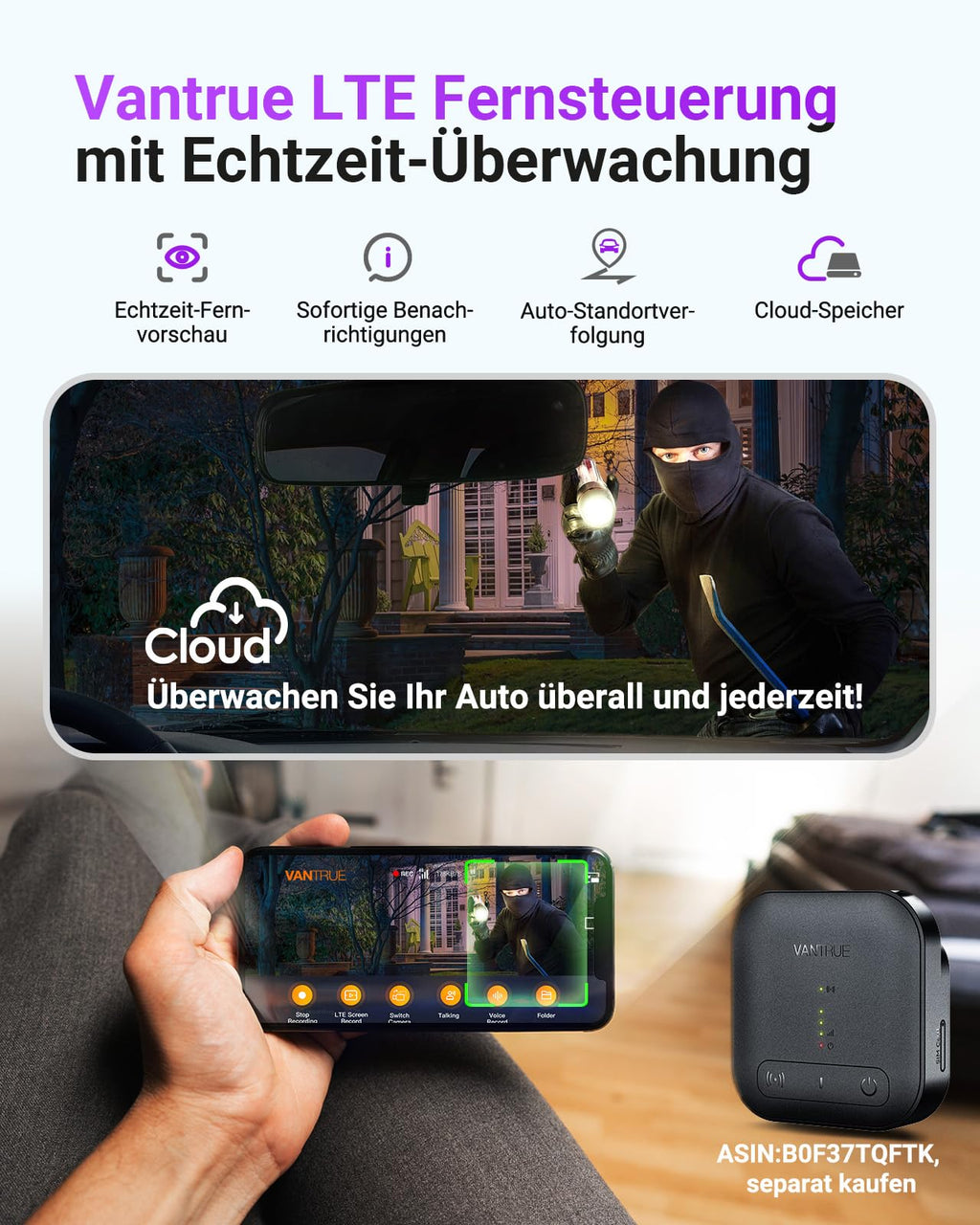 VANTRUE S1 PRO MAX 4K + 4K Dashcam Auto Vorne Hinten mit Dual STARVIS 2 Nachtsicht HDR, 24H Parkmodus Dash Cam, 5,8GHz WLAN GPS 360 Grad Auto Kamera, ADAS, LTE Optional, Sprachbefehl, 1TB Max