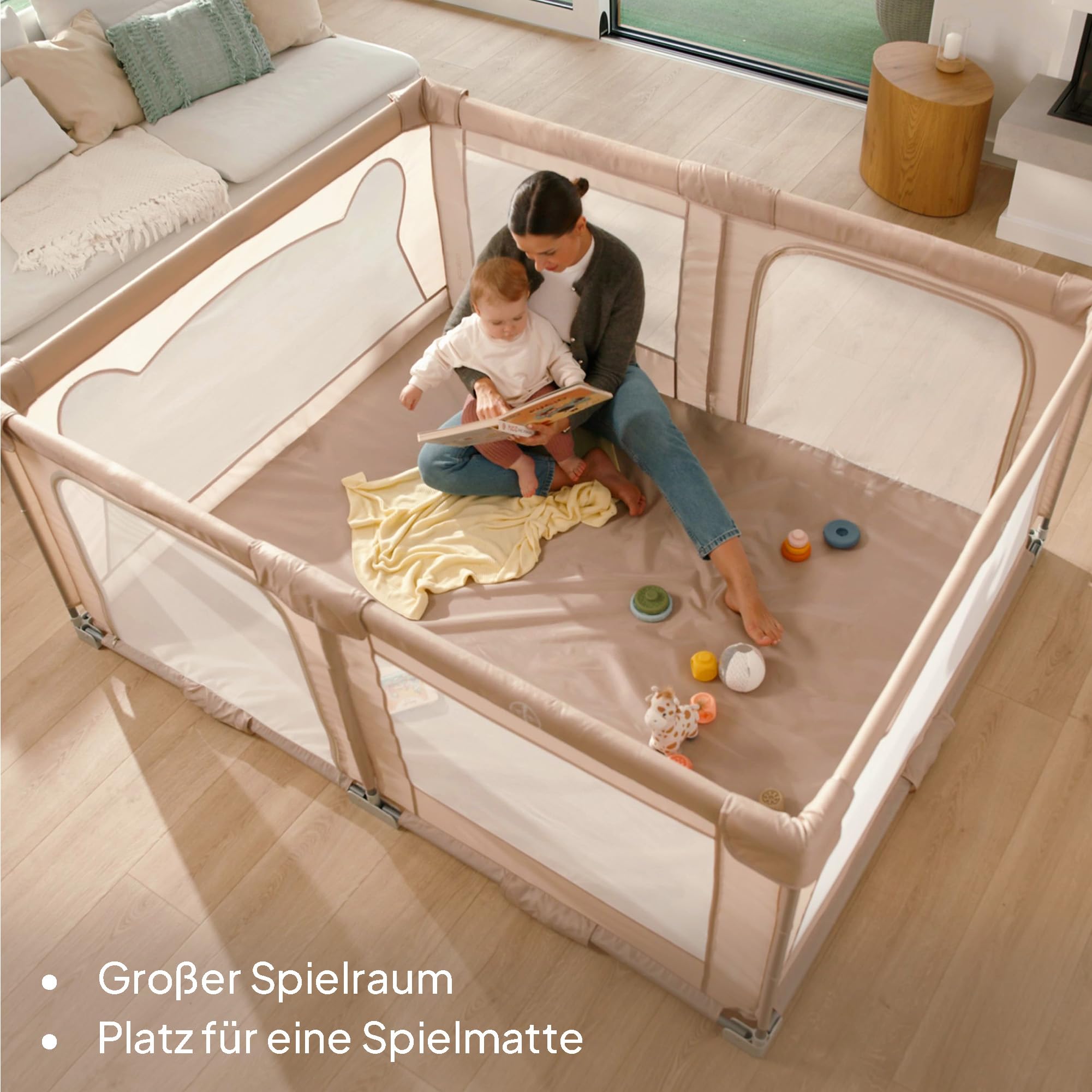 Lionelo Kinderlaufgitter 150 x 180 x 75 cm Florence Easy Fold, atmungsaktives Netz, sicher, tragbar, einfach zusammenklappbar, 2 Eingänge mit Reißverschluss, Reisetasche