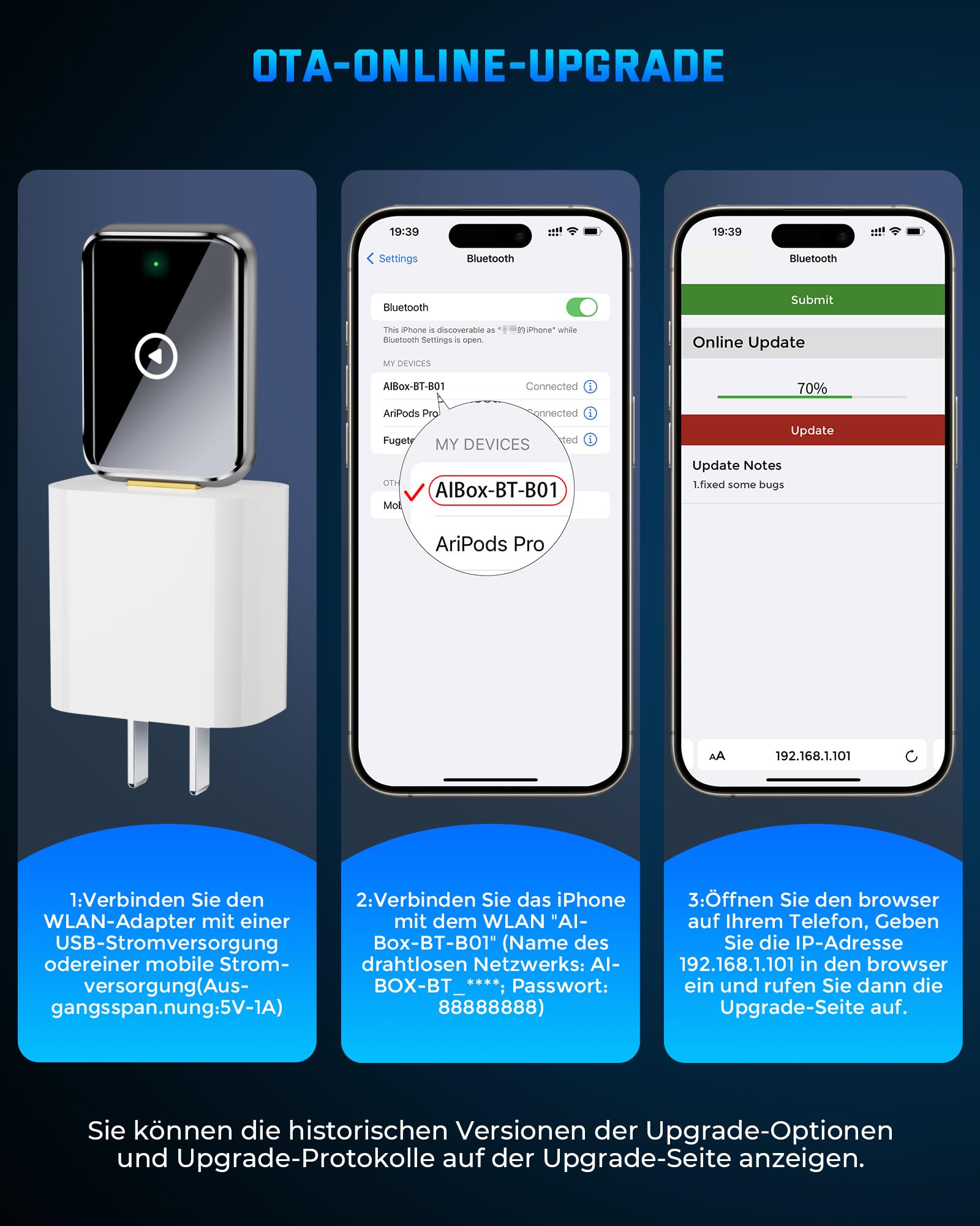 2025 Wireless Carplay Adapter für iPhone - Converts Wired to Wireless carplay Adapter, Mini Plug & Play Carplay for Cars from 2017 & for iPhone iOS 10+, USB & Type-C