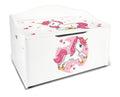 Leomark Kinderbank Hölzerne - UV-Druck: Rosa Einhorn - Kindertruhenbank, Behälter für Spielzeug, Truhe für Kinderzimmer, Höhe: 46 cm