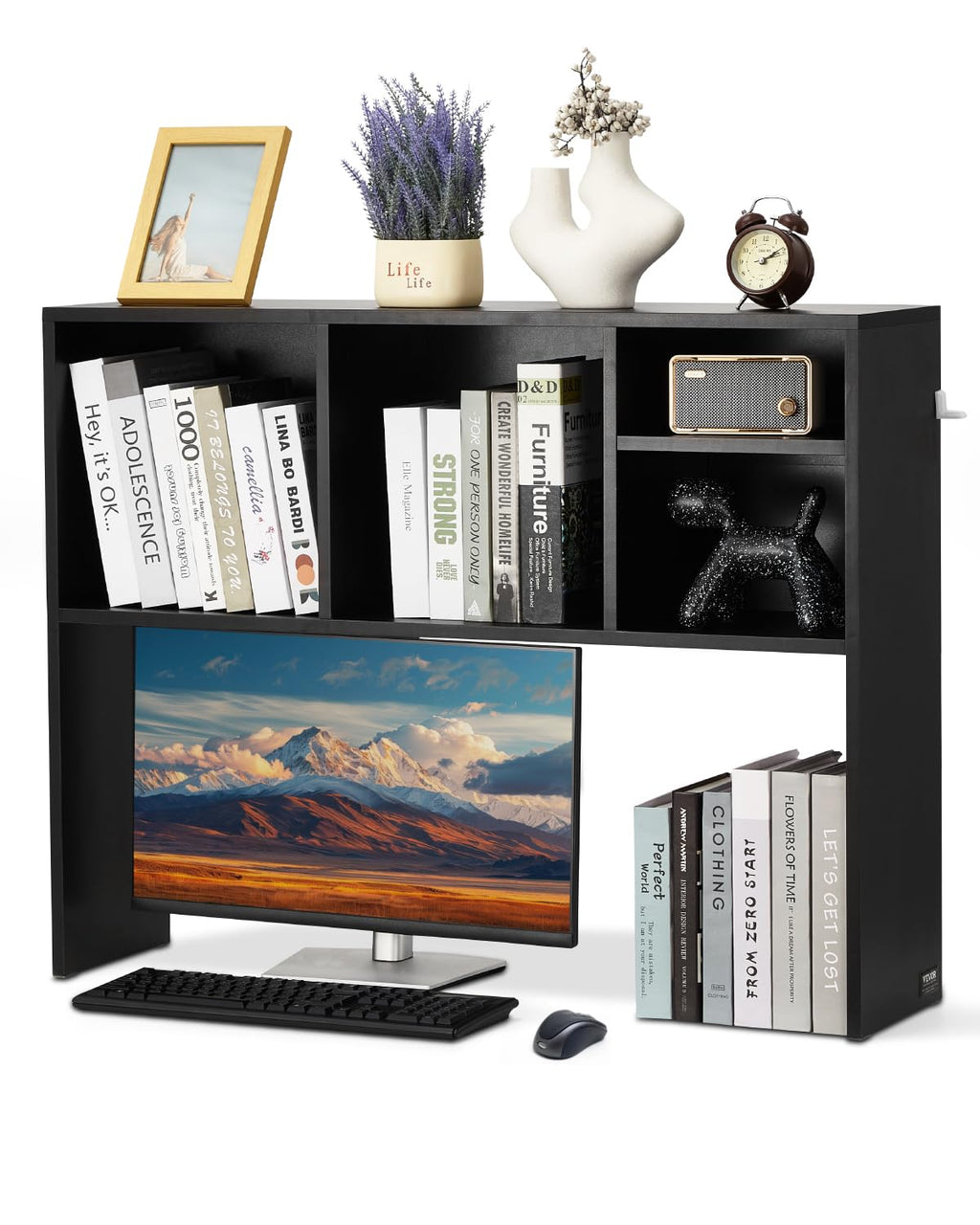 VEVOR Schreibtisch Bücherregal 1-stufiger Organizer (94 x 24 x 73 cm) Tischregale Schreibtisch Organizer Ausstellungsregal aus Spanplatten mit rutschfesten Füßen, für Büro Wohnheim, Schwarz