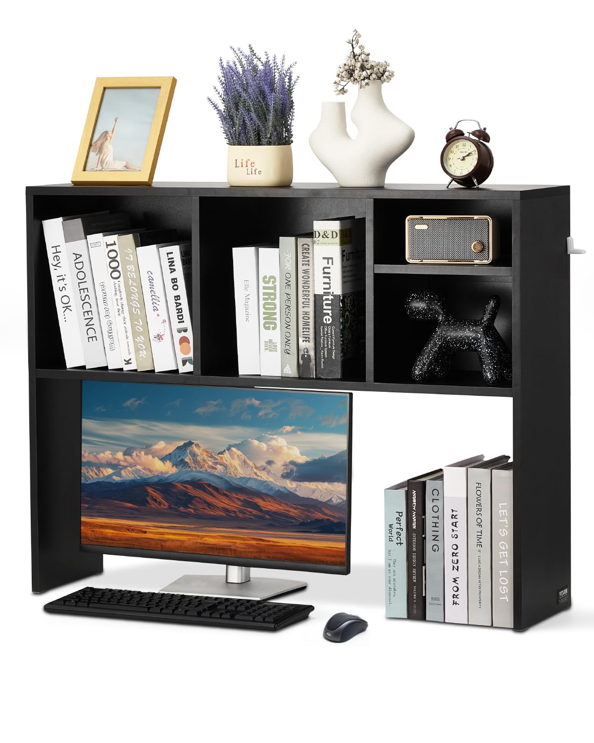 VEVOR Schreibtisch Bücherregal 1-stufiger Organizer (94 x 24 x 73 cm) Tischregale Schreibtisch Organizer Ausstellungsregal aus Spanplatten mit rutschfesten Füßen, für Büro Wohnheim, Schwarz