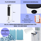 Klarstein Luftkühler mit Wasserkühlung, 5-in-1 Verdunstungskühler, Luftbefeuchter, Ventilator & Luftreiniger, Mobile Klimageräte Luftkühler mit App-Steuerung, 80W Air Cooler, 462m³/h Luftstrom