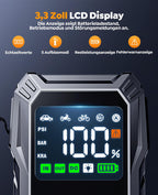 YaberAuto Starthilfe Powerbank mit Kompressor, 150PSI 6000A Auto Starthilfe, 23800mAh Starthilfe Powerbank, Jump Starter (All Benzin und 10.0L Dieselmotor) mit LCD Bildschirm und 500 Lumen Notlicht