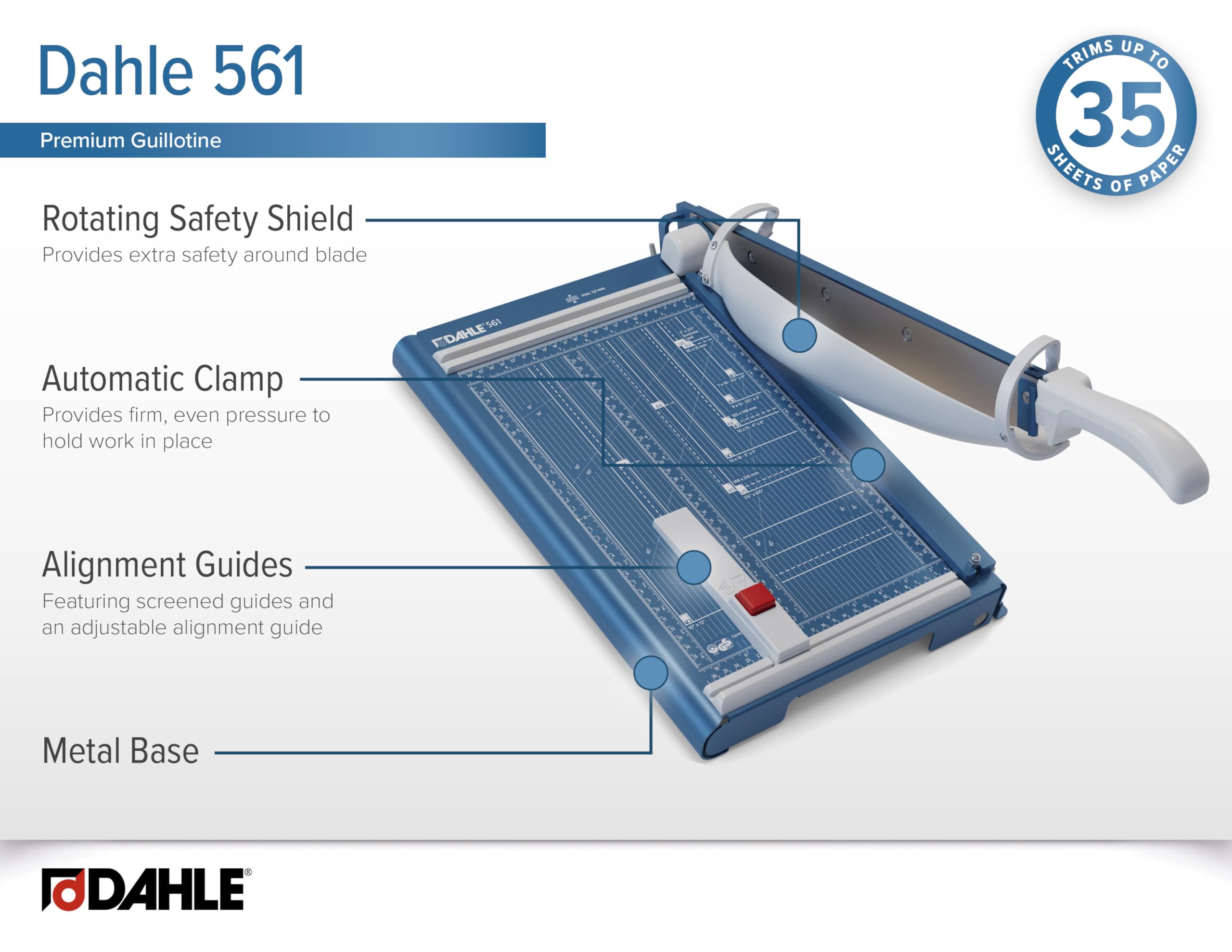 Dahle 561 Papierschneider mit Sicherheitsautomatik (Bis DIN A4, 35 Blatt Schneidleistung), 265 x 440 mm