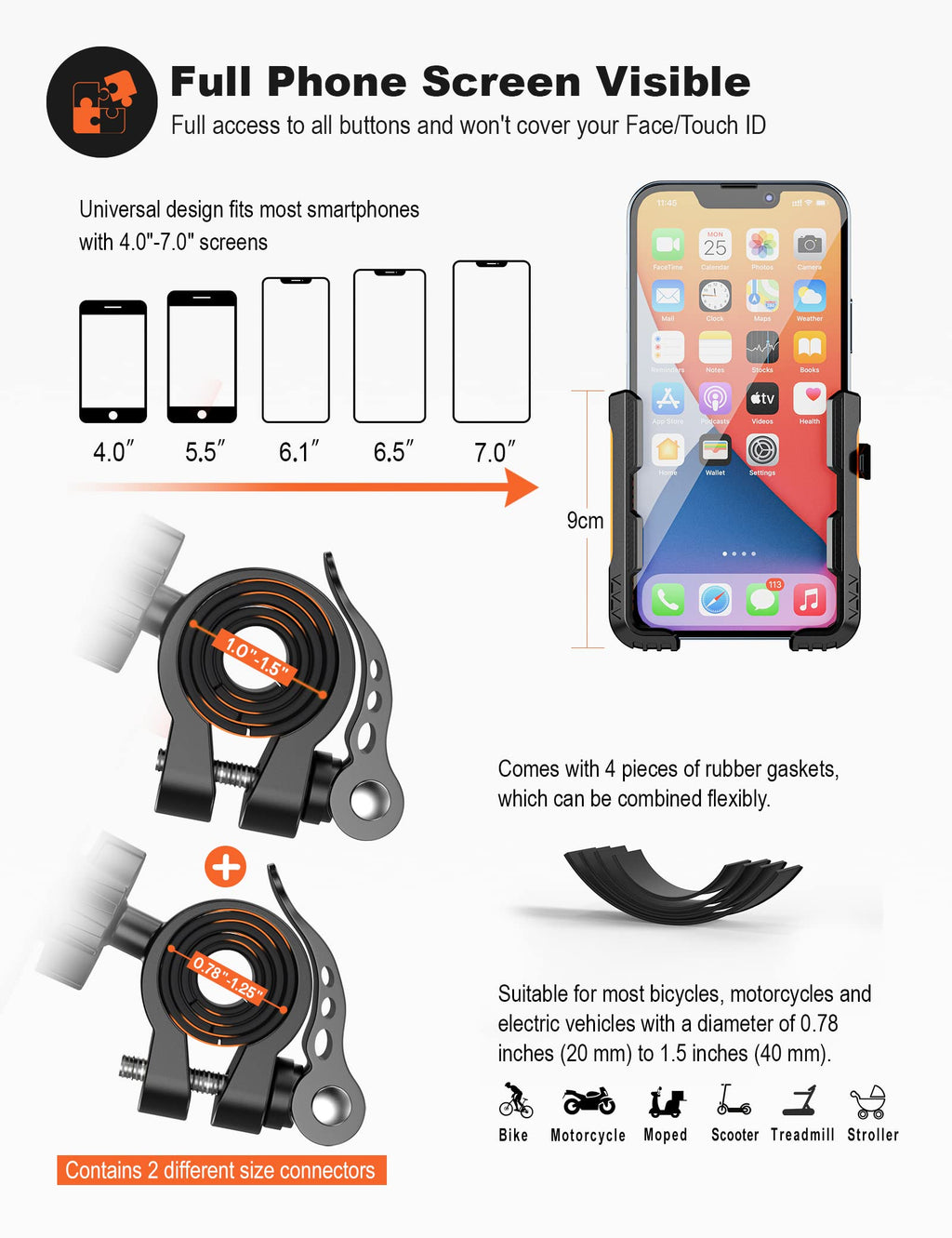 Grefay Fahrrad Handyhalterung【1S Schnelle Demontage】 Motorrad Handyhalter Mit 360 Drehung Outdoor Lenker Handyhalter für Rennrad MTB Scooter für 4,5-7,0 Smartphone