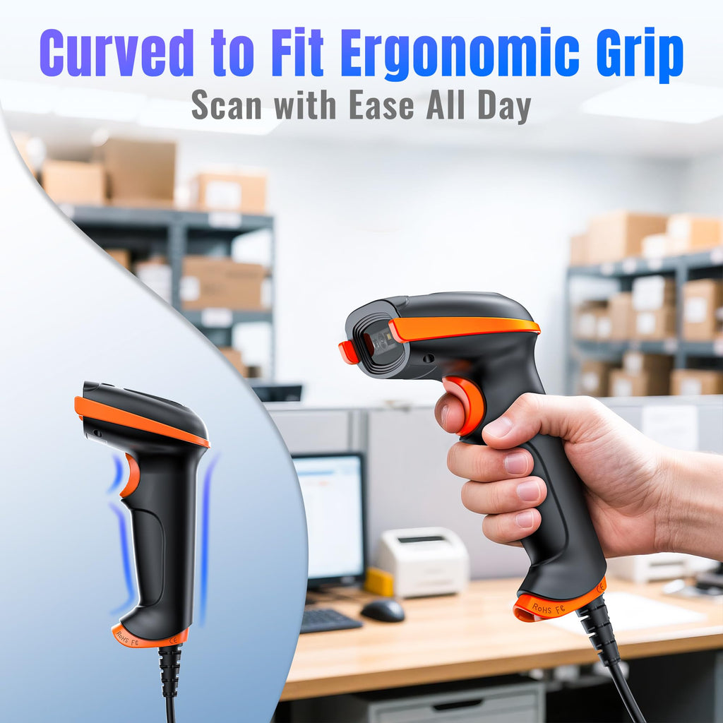 Tera Barcode Scanner 1D 2D QR Wired Handscanner Kabelgebundenes CMOS-Barcode-Lesegerät mit Stoßfest Wasserdicht IP65 Ergonomischer Griff 300,000-Pixel-Kamera und USB-Kabel, Plug&Play, D5100Y
