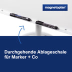 magnetoplan Flipchart De Luxe, mobil | Höhenverstellbar bis 2,0 m | 2 Seitenarme für 3-fache Präsentationsfläche | Mobil mit Rollen | Vollstahlkonstruktion Weiß/Lichtgrau | Schreibfläche 680x1043mm