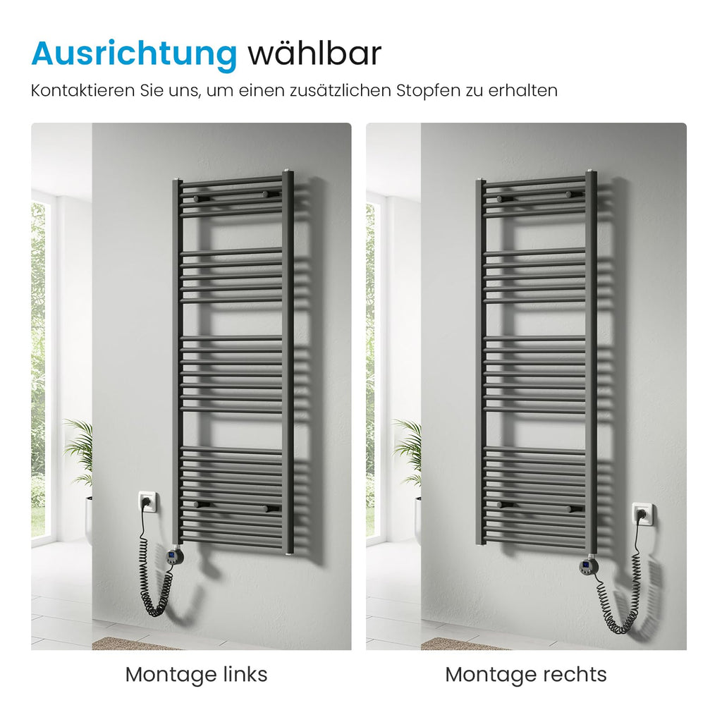 Heilmetz Badheizkörper Elektrisch 70x60cm Badheizkörper Elektrisch mit Thermostat+Timer-Funktion Gerade Handtuchheizkörper Anthrazit 330W