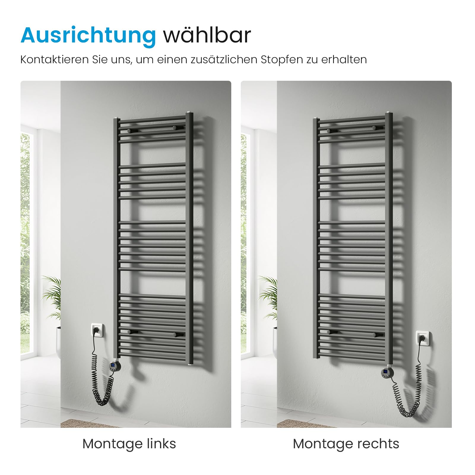 Heilmetz Badheizkörper Elektrisch 70x60cm Badheizkörper Elektrisch mit Thermostat+Timer-Funktion Gerade Handtuchheizkörper Anthrazit 330W