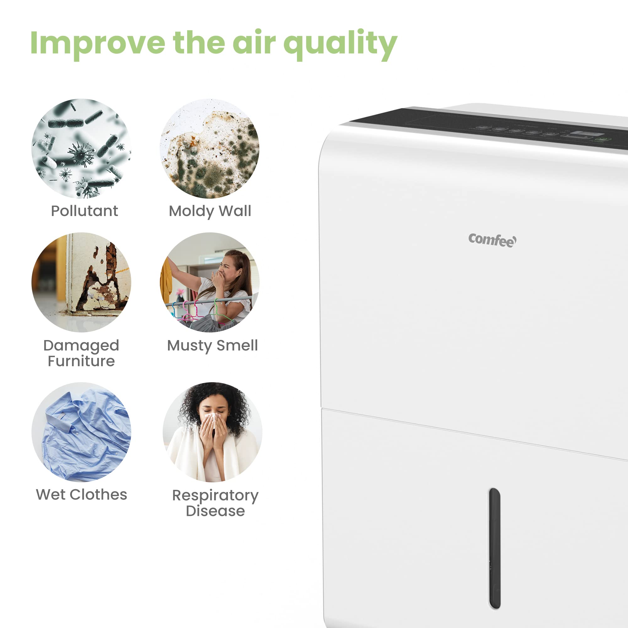 Comfee Luftentfeuchter, 50L/24h, Raumgröße ca. 250m³(100m²), Intelligenter Entfeuchtermodus, 24H Timer, Wassertank 6L, MDDP-50DEN7