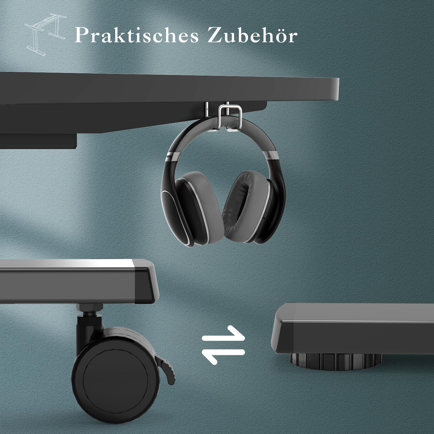 JUMMICO Dual-Motor Tischgestell Höhenverstellbar mit USB-Buchse und Kabelwanne, Elektrisch Höhenverstellbarer Schreibtisch Gestell mit Rollen (Schwarz)