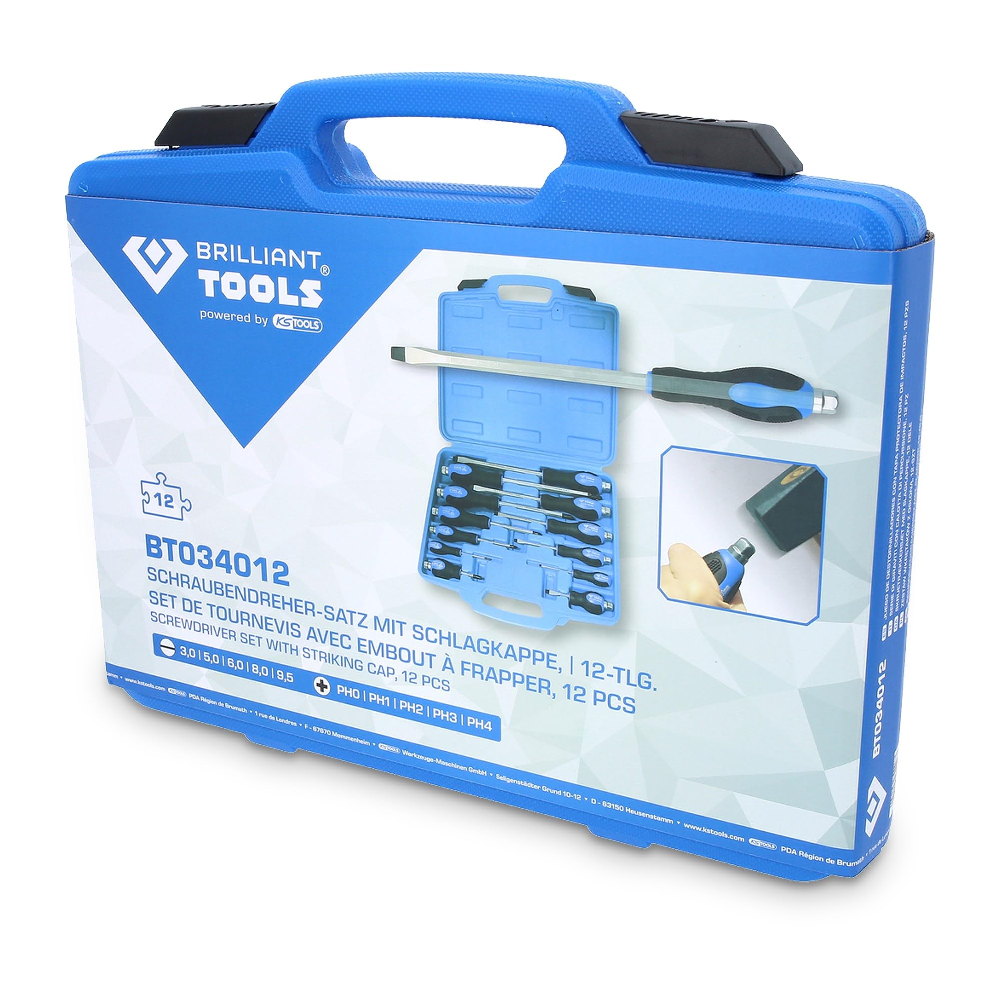 KS TOOLS Schraubendreher-Satz mit Schlagkappe 12-tlg, Schlitz, PH Phillips