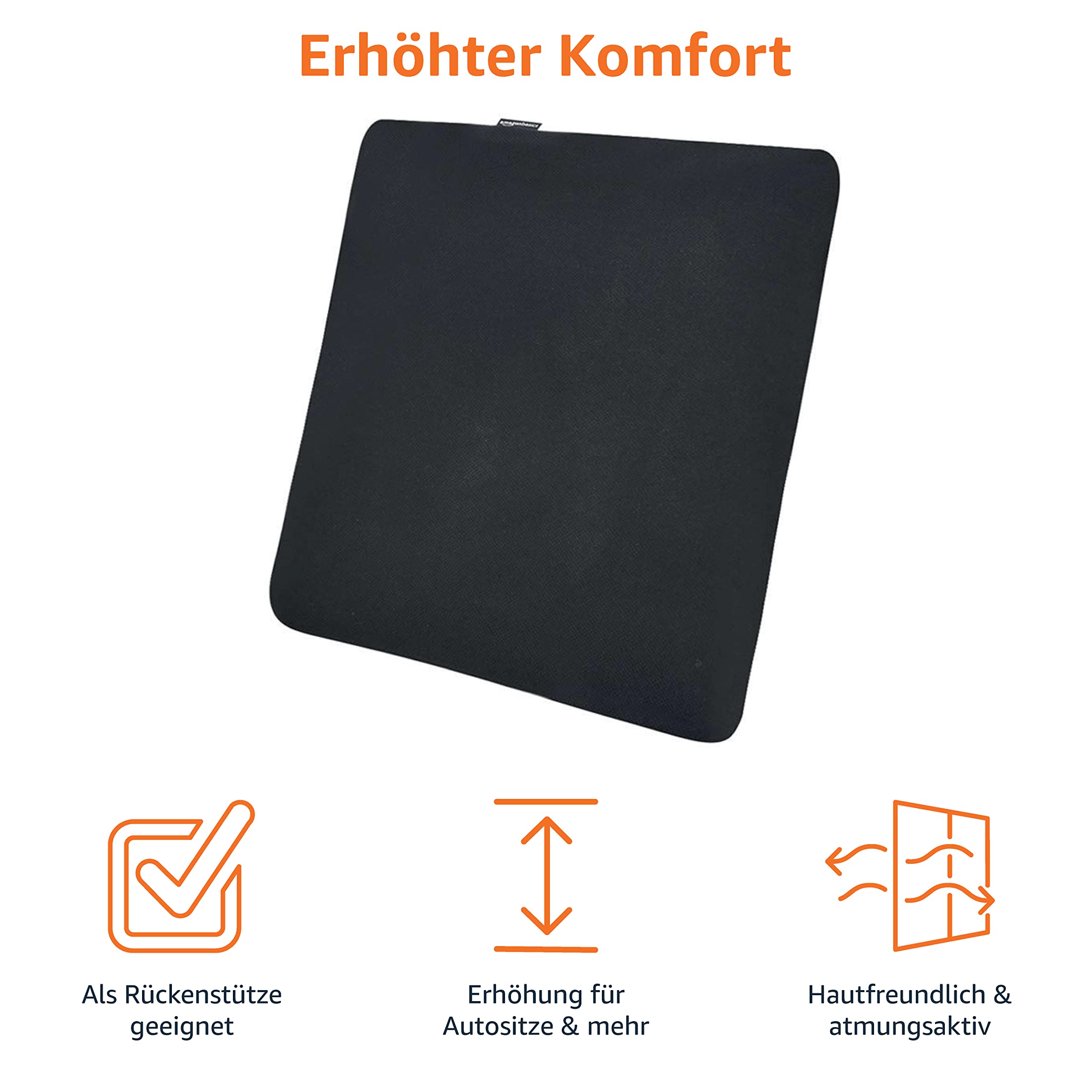 Amazon Basics Quadratisch Sitzkissen aus Memoryschaum, 38 x 38 cm, Schwarz