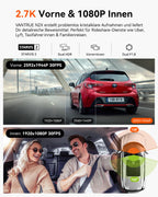 VANTRUE N2X 2.7K+1080P Dashcam Auto Vorne Innen, STARVIS 2 Dual HDR Nachtsicht Dash Cam, 2.5K/60FPS Front, GPS, 5GHz WiFi, App & Sprachsteuerung, 2″ 323° Dasch-Cam 24/7 Parkmodus, G Sensor, max. 1TB