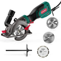 HYCHIKA Handkreissäge, 750W Kreissäge 3500U mit 3 Sägeblättern (115 und 125mm) mit Führungsschiene Max Schnitttiefe 48mm(90°)/32mm(45°), mini Kreissäge für Holz, Weichmetall, Fliesen u.s.w