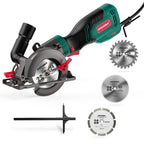 HYCHIKA Handkreissäge, 750W Kreissäge 3500U mit 3 Sägeblättern (115 und 125mm) mit Führungsschiene Max Schnitttiefe 48mm(90°)/32mm(45°), mini Kreissäge für Holz, Weichmetall, Fliesen u.s.w