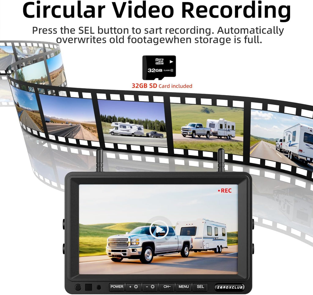 2 Magnetische Rückfahrkamera Kabellos, 7 Zoll 1080P FHD Monitor, 9600mAh Wiederaufladbare Akku, 1-Min Einrichtung, IP69K Wasserdicht Rückfahrkameras für Wohnmobile,Anhänger und LKWs