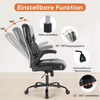 Sweetcrispy Chefsessel PU Leder Bürostuhl Ergonomisch, Schreibtischstuhl mit Hochklappbaren Armlehnen, Ergonomischer Computerstuhl mit Hoher Rückenlehne, Gaming PC Drehstuhl für Arbeit Ruhe, Schwarz