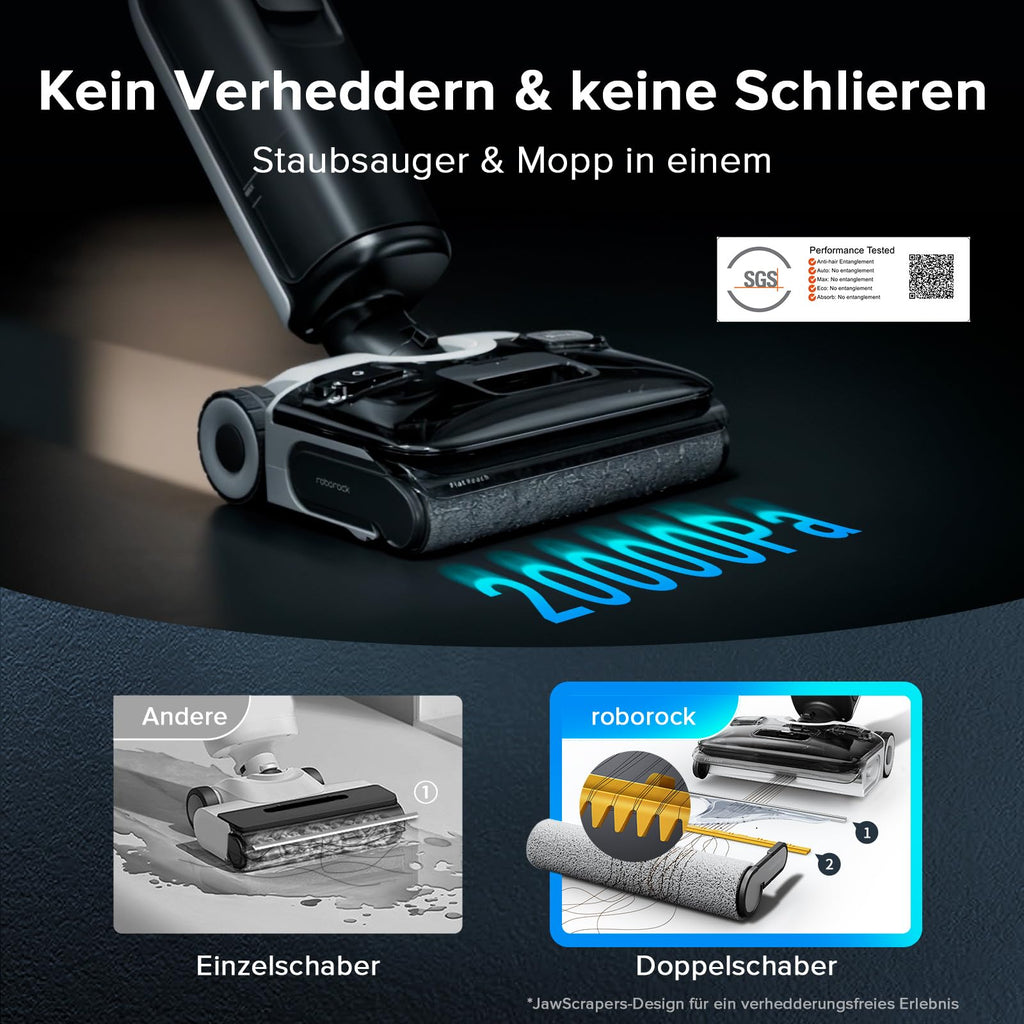 roborock F25 ACE Combo Nass Trockensauger, 5-in-1 Kabelloser Staubsauger, 20.000 Pa Absaugleistung, 90°C Hochtemperatur Selbstreinigung, für Nasse und Trockene Verschmutzungen