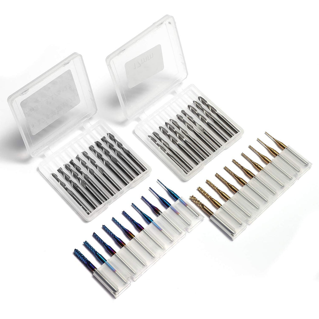 Genmitsu Schaftfräser-Satz mit insgesamt 40 CNC Router Bits, 3,175mm (1/8") Schaft, CNC Fräser-Satz mit 2-Nuten Flach- als auch Kugelkopffräsern, Nano Blue Beschichtung & Titan Beschichtung, MC40A