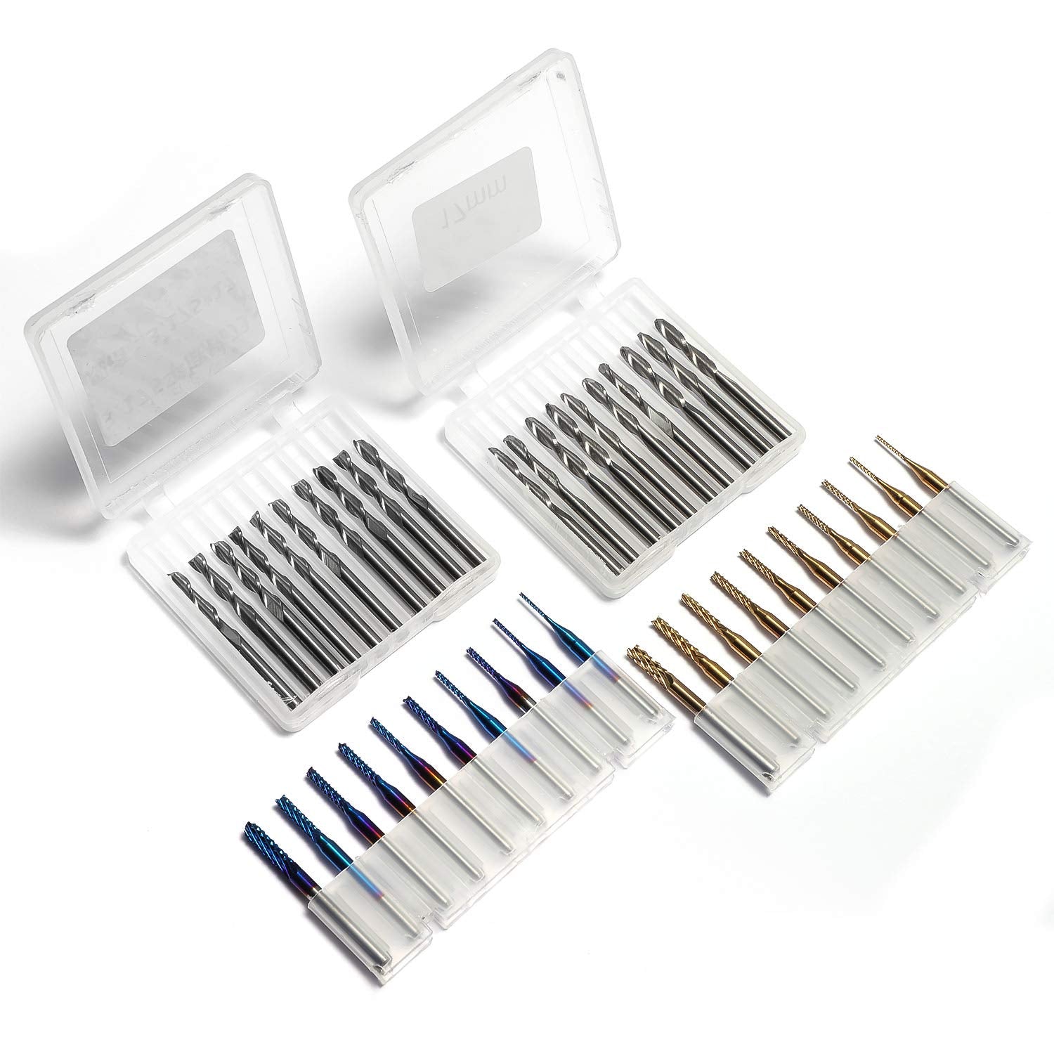 Genmitsu Schaftfräser-Satz mit insgesamt 40 CNC Router Bits, 3,175mm (1/8") Schaft, CNC Fräser-Satz mit 2-Nuten Flach- als auch Kugelkopffräsern, Nano Blue Beschichtung & Titan Beschichtung, MC40A
