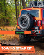 MAIKEHIGH Abschleppseil 15 Tonnen (33,700 Lbs), 6M x 7,6cm Abschleppgurt mit 2 Verbesserten Schäkeln Haken, 2 Handschuhen für Auto, LKW, SUV, Offroad (Orange)