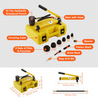 Mophorn 10T Hydraulischer Blechlocher Punch Set hydraulischer Locher Metall Kit Pumpe Lochgräber mit 6 Lochstempel Ram mit 80cm Hochdruckschlauch Knockout Punches Gelb
