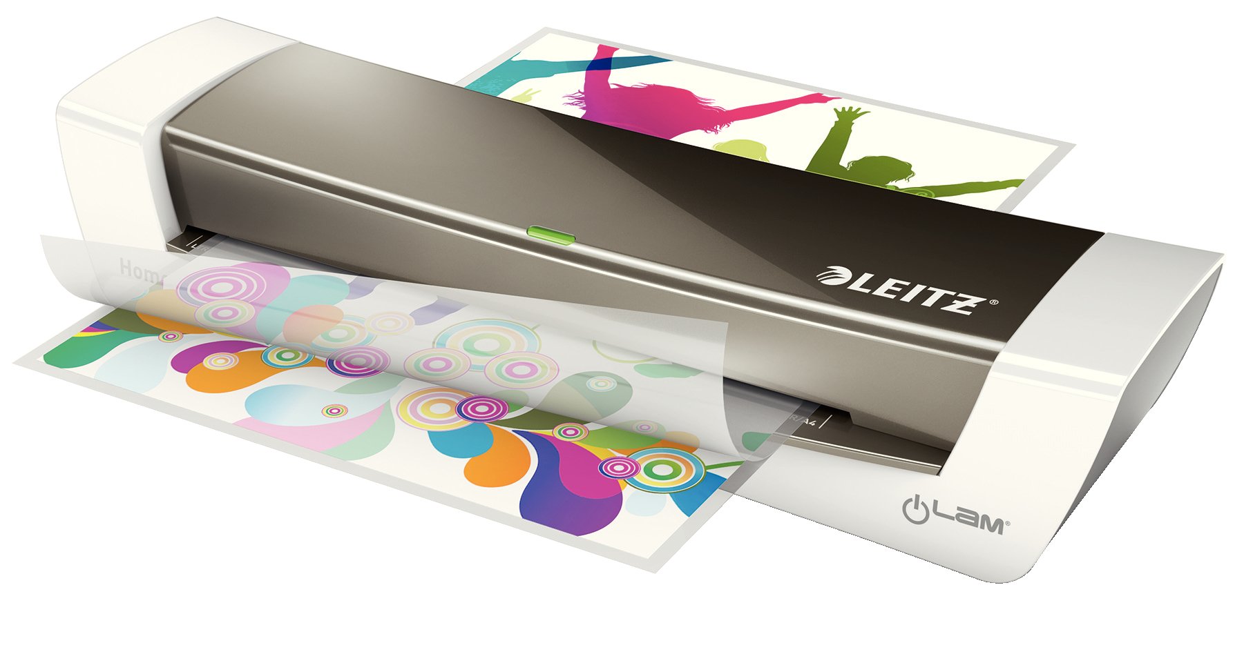 Leitz A4 Laminiergerät, Für 80 bis 125 mic Laminierfolien, inkl. Laminierhüllen Starterkit, Ideal für den Einsatz im Home Office, kleinen Büros & Schule, Grau, iLAM, 73680089