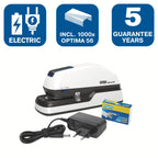 Rapid Optima 20E Elektrischer Tacker, Set aus Tacker und 1000 x Heftklammern, Kapazität 20 Blatt, mit LED-Anzeige, ideal für Büro und Home Office, 5 Jahre Garantie, Weiß, 2102351
