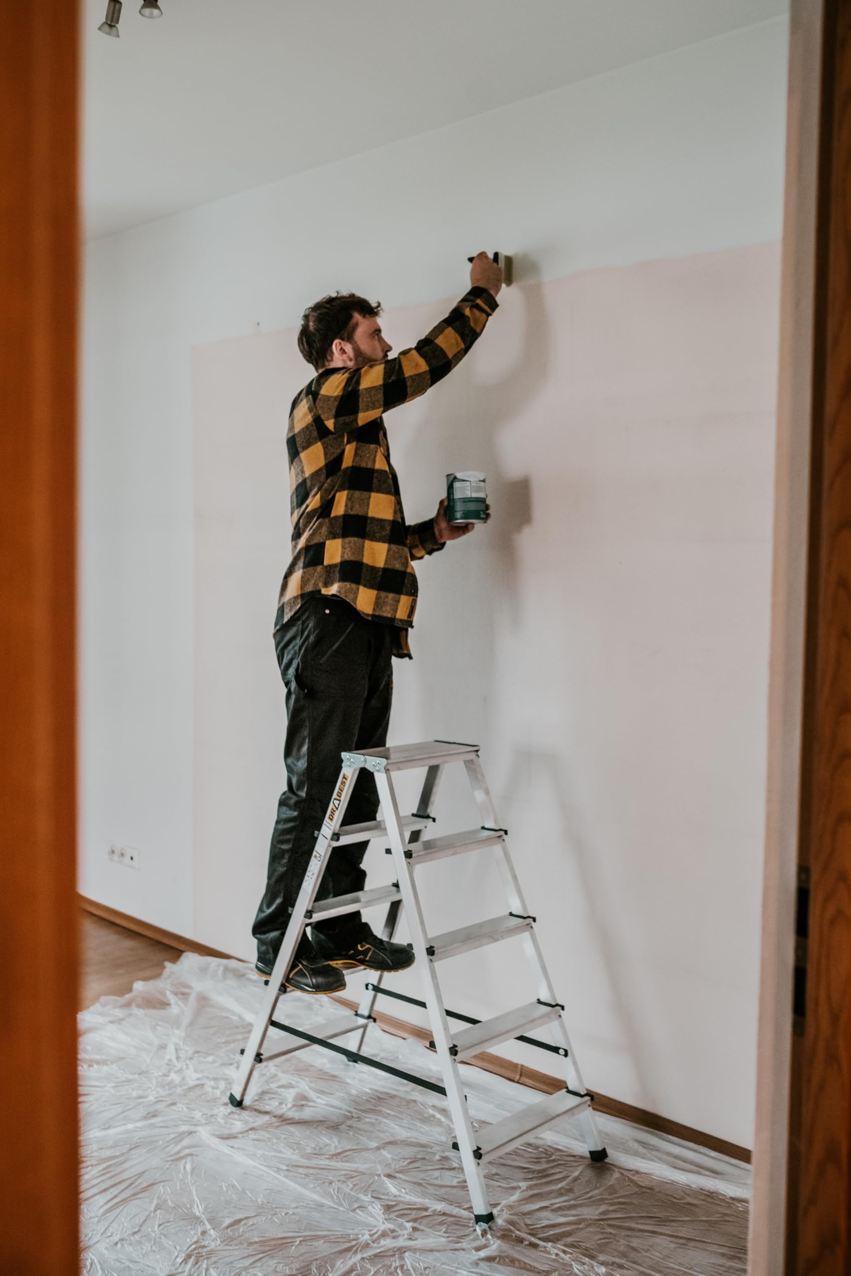 DRABEST Klappleiter Klapptritt Alu Leiter 2 x 5 Stufen Trittleiter Beidseitig Mehrzweckleiter bis 125 kg Belastbar Leiter