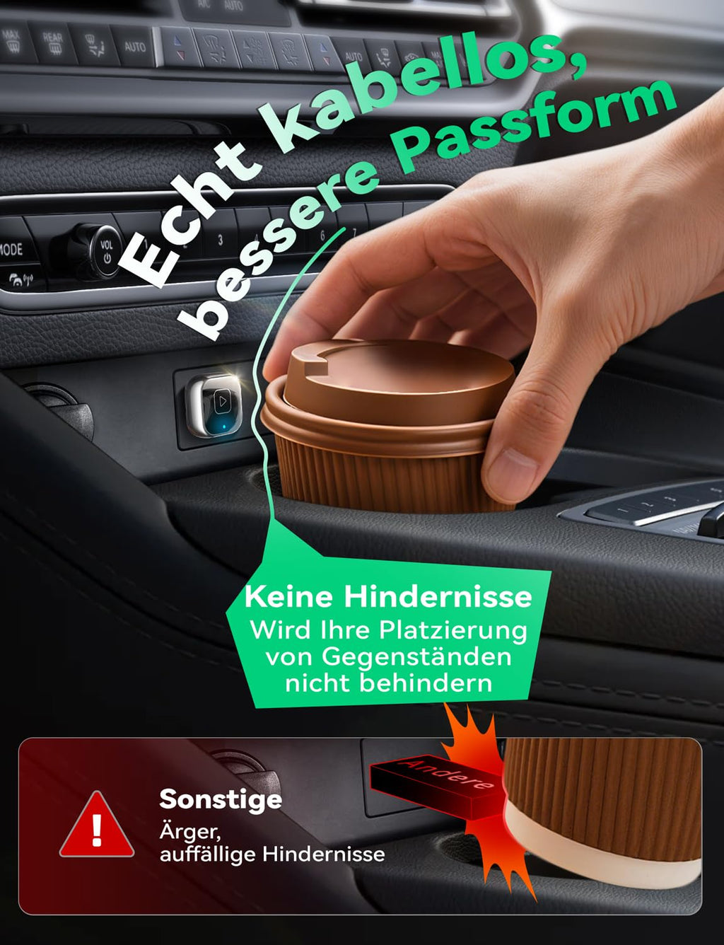 Wireless Carplay & Android Auto Adapter, Mavlou Metalldesign Mini & Stabiler 2-in-1-Dongle, Convert Wired CarPlay/Android Auto zu Wireless, für iOS 10+/Android 11+ & Autos ab 2016 (Schwarz)