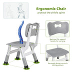 Kindertisch mit 2 Stühlen, Kindersitzgruppe Höhenverstellbar Packung, Tisch Stuhl Set für Kinderzimmer, Plastik Kindermöbel, Sitzgruppe für Jungen Mädchen ab 3 Jahre (Grau, Quadratischen Tisch)