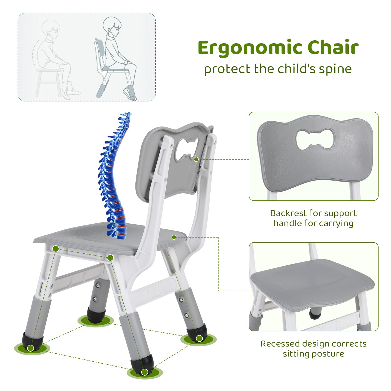 Kindertisch mit 2 Stühlen, Kindersitzgruppe Höhenverstellbar Packung, Tisch Stuhl Set für Kinderzimmer, Plastik Kindermöbel, Sitzgruppe für Jungen Mädchen ab 3 Jahre (Grau, Quadratischen Tisch)