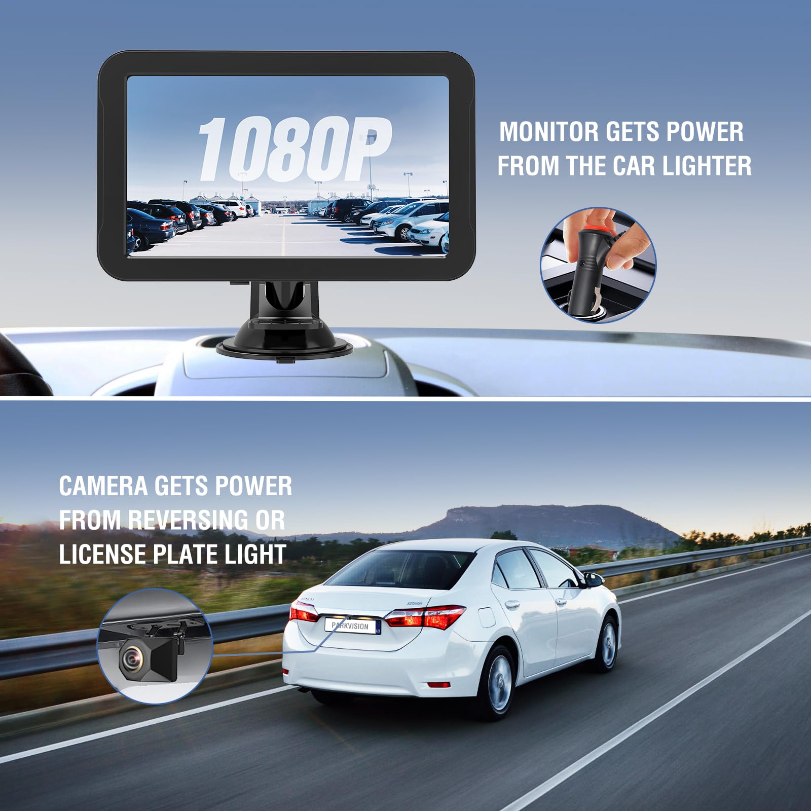 PARKVISION Rückfahrkamera Auto mit Nachtsicht, Rückfahrkamera Nachrüsten System mit 7" LCD Auto Monitor, Rückfahrkameras Kabel 12V-24V für Wohnmobil, Wohnwagen, LKW, PKW, SUV, Pickups