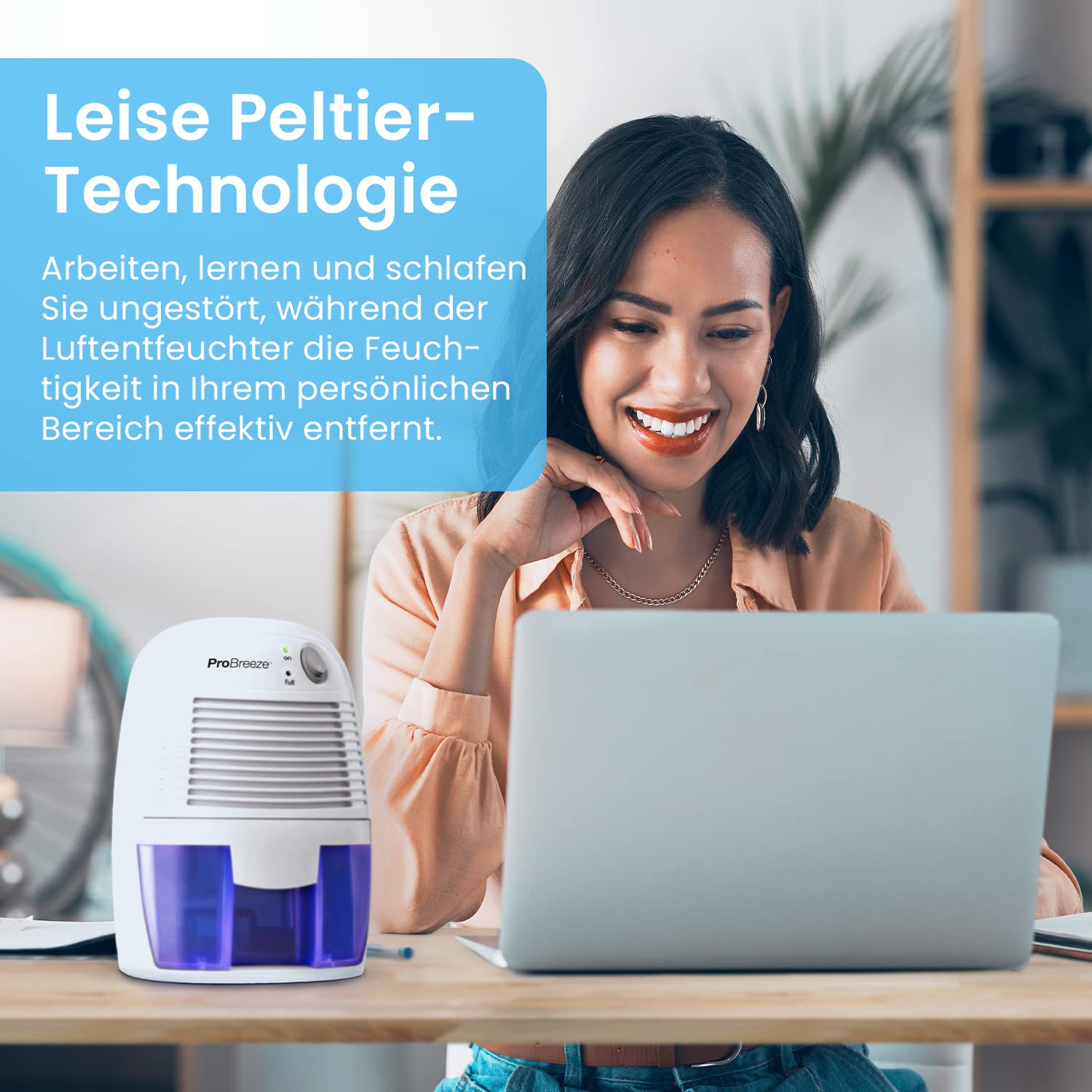Pro Breeze Mini Luftentfeuchter 500ml gegen Feuchtigkeit, Schmutz, Schimmel, Geräuscharm und Kompakt für Kleine Räume, Automatisches Abschalten, geeignet für Allergiker - Weiß