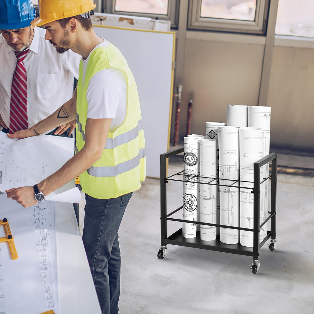 VEVOR Blaupausen Aufbewahrungsregal, Blaupausenhalter mit 12 Fächern und Rädern, mobiler Blaupausen Aufbewahrungswagen aus Metall für Karten, Poster, Architektur-Baupläne, zu Hause, Büro, Schule