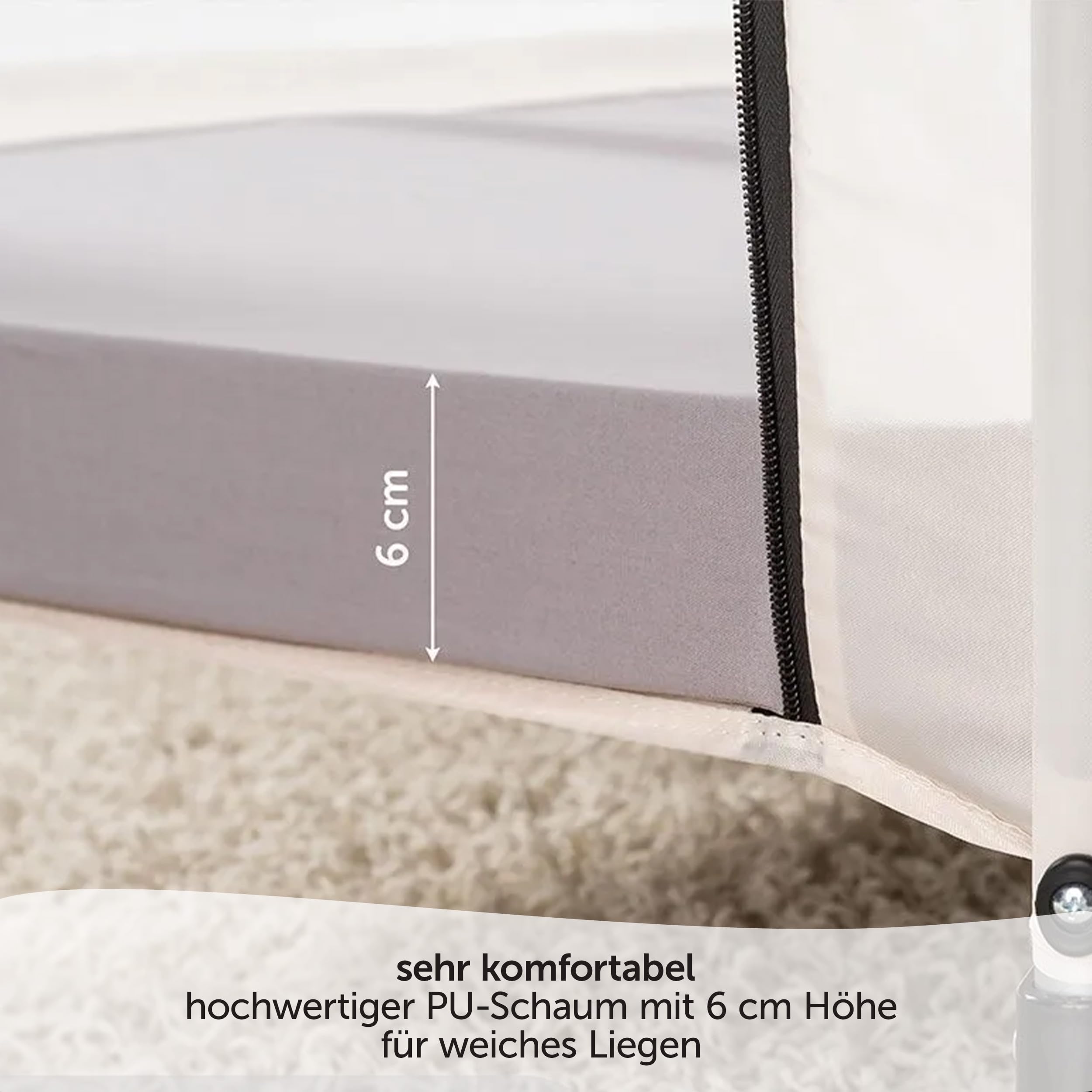 Alvi Reisebettmatratze Komfort 60x120 cm/Höhe 6 cm - Matratze für Baby Reisebett mit Baumwollbezug und Tasche, atmungsaktiv, waschbar, schadstoffgeprüft, Plüsch