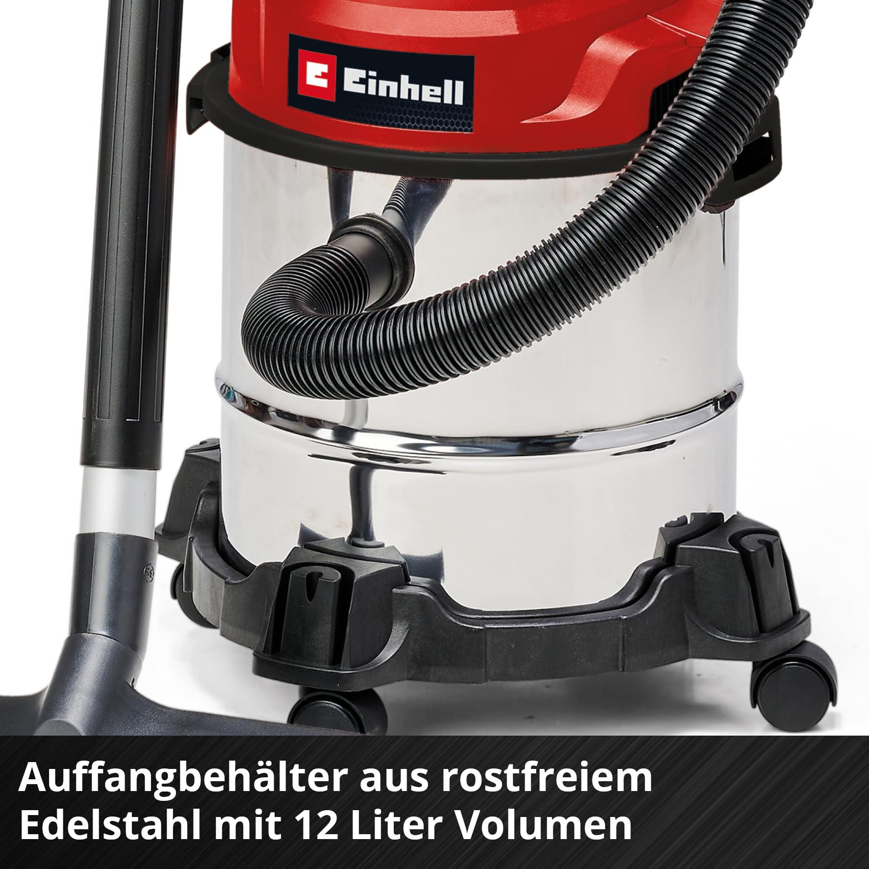 Einhell Nass-Trockensauger TC-VC 1812/1 S (1250 W, 180 mbar, 4 Lenkrollen, 12 L Behälter, inkl. Fugen- & Kombidüse, Schaumstofffilter, Schmutzfangsack & Filterbeutel)