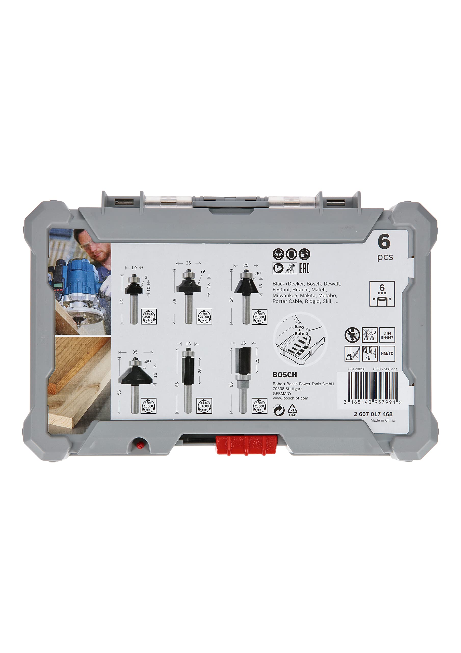 Bosch Professional 6tlg. Rand- und Kantenfräser Set (für Holz, für Oberfräsen mit 6 mm Schaft)