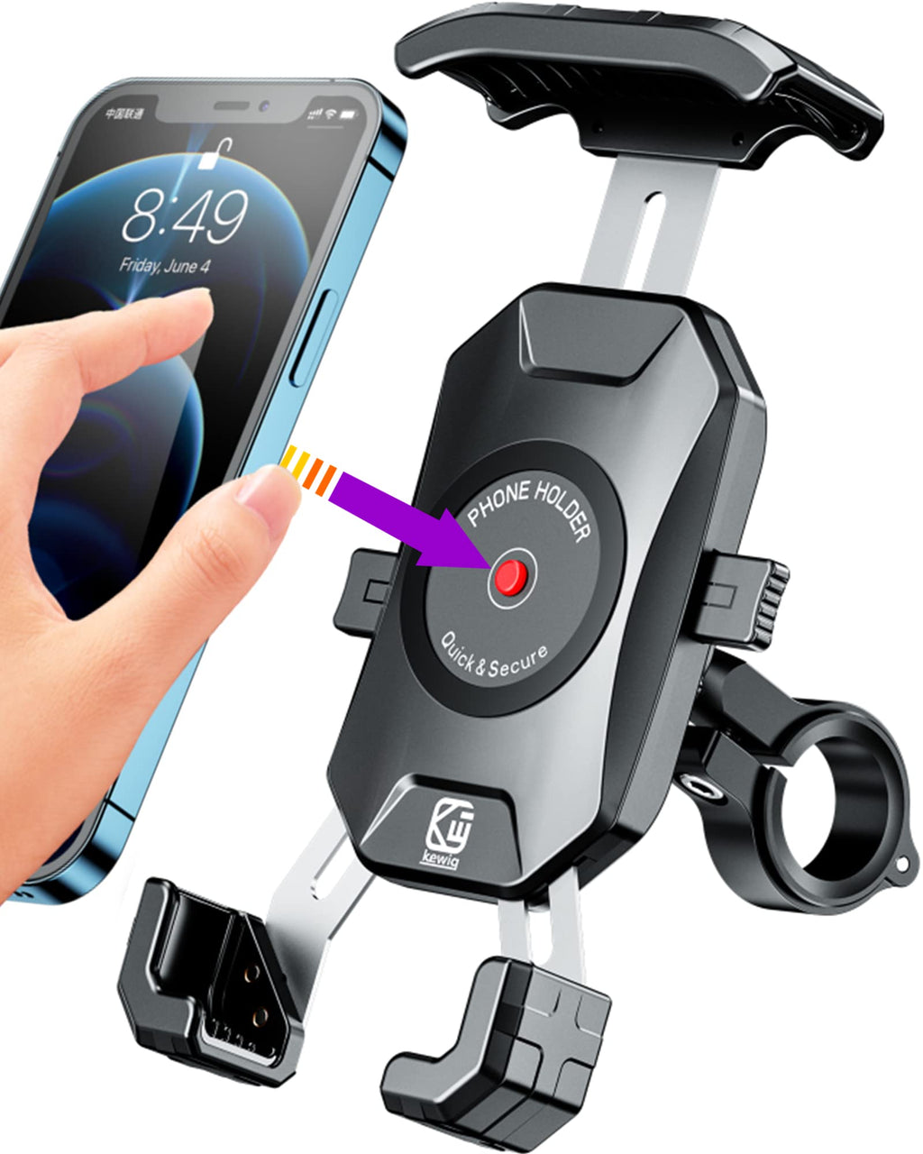 BRCOVAN Handyhalterung Motorrad, Handyhalter Fahrrad, Knopf-Automatikverriegelung 360 Drehung Outdoor Lenker Handy Halterung für 4-7 Zoll Smartphone