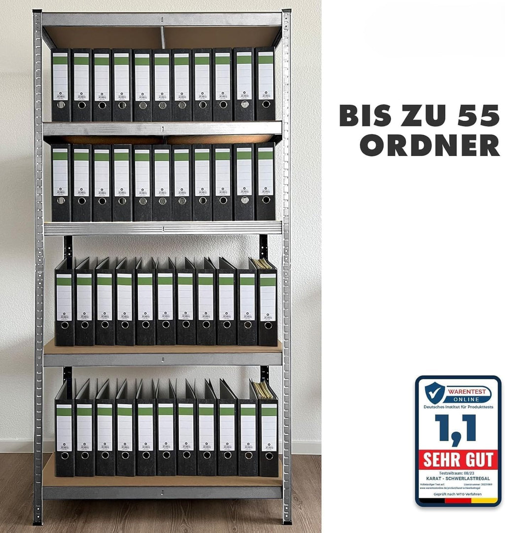 KARAT schwerlastregal - Steckregal, Kellerregal, Lagerregal, Werkbank - Traglast bis 1250 kg - Schnelle Montage & Standsicher (Verzinkt, 180 x 90 x 45 cm)