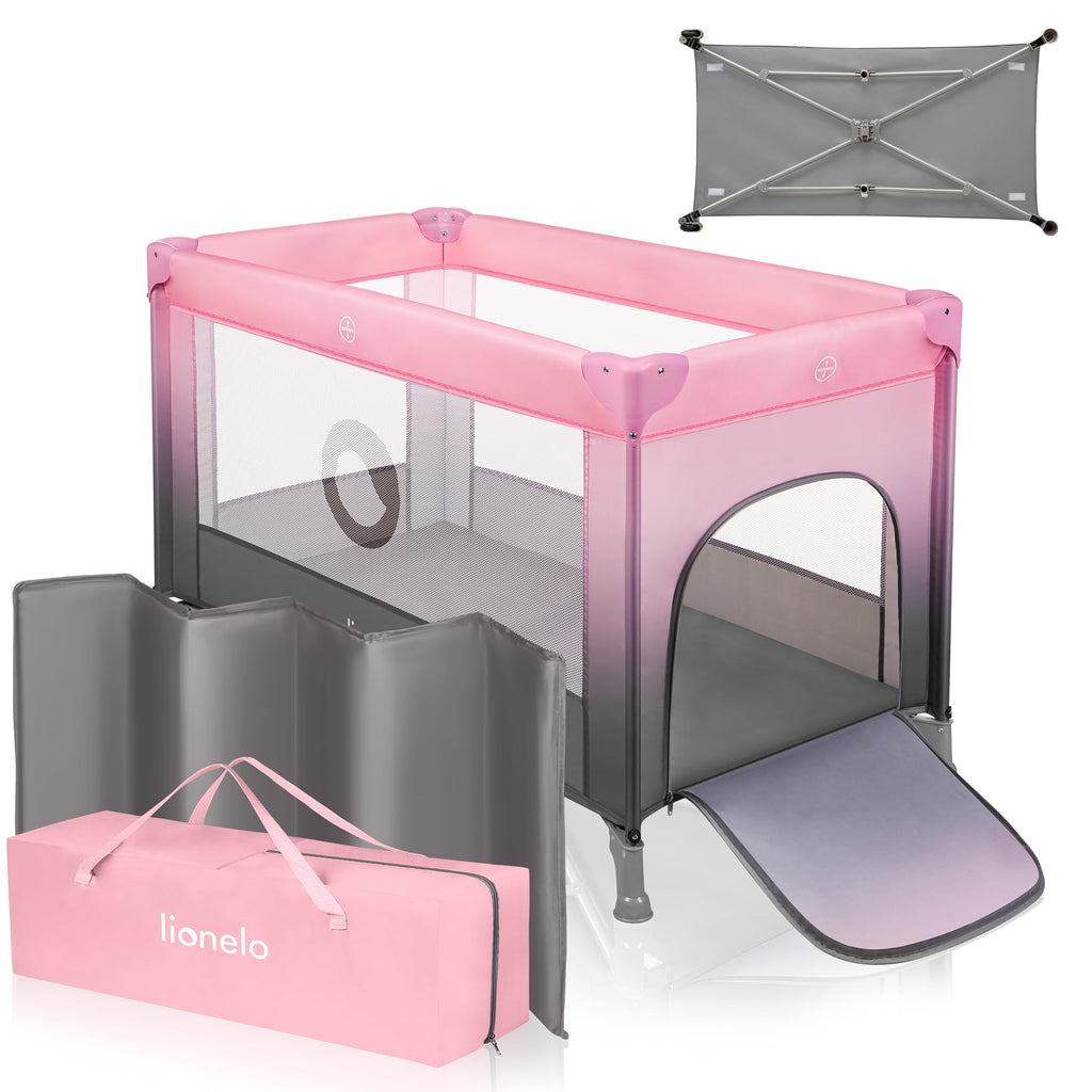 Lionelo Stefi Baby Kinderbett, Reisebett ab Geburt bis 15 kg, Seiteneingang, Sicherungssystem LockGuard, Blockade der Räder, Tragetasche, zusammenklappbar