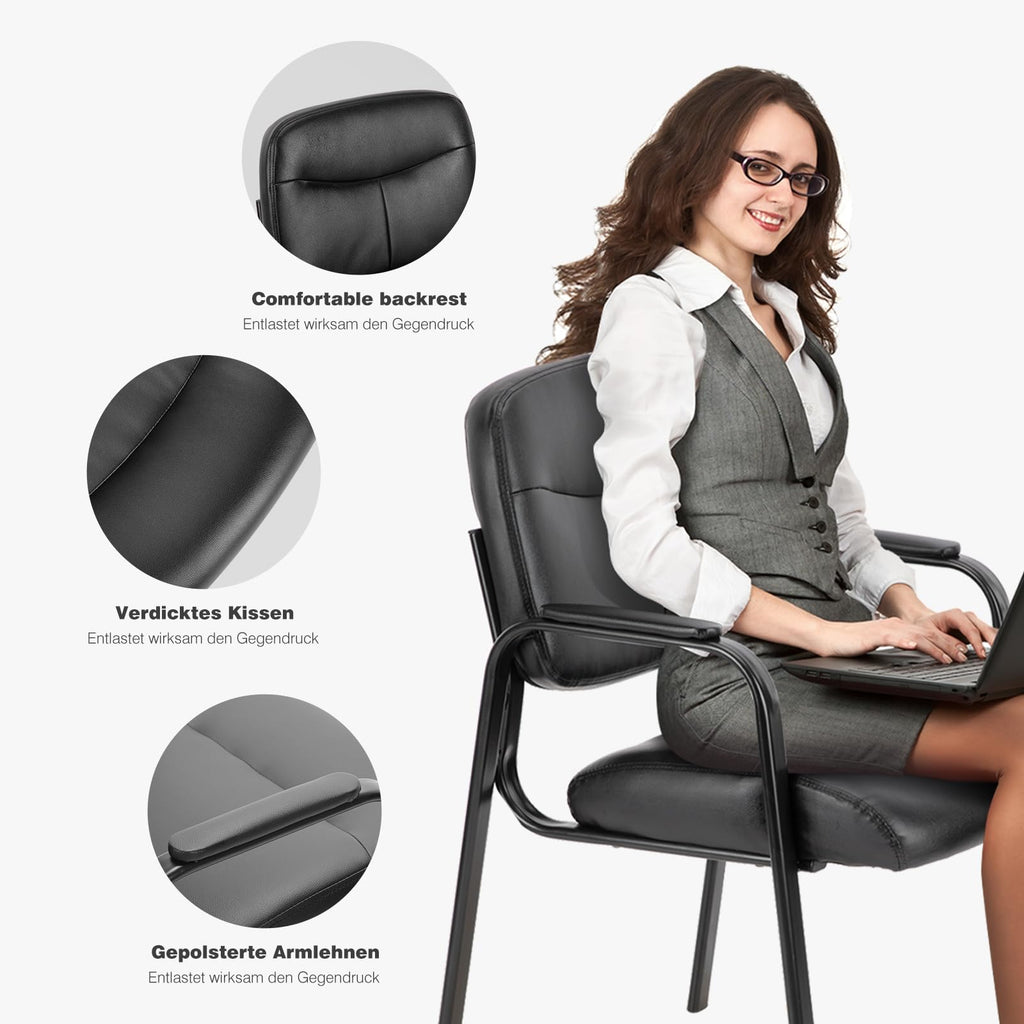 Sweetcrispy Besucherstühle, Konferenz-Empfangsstühle, Bequeme Arbeitsstühle, Bürostühle mit hochwertiger Halbpolsterung und Kunstlederbezug, Wartezimmerstuhl mit Armlehnen, gepolstert, 1er-Set
