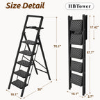 HBTower Trittleiter 5 Stufen Klappbar, Leiter 5 Stufen,stufenleiter,Leiter mit breitem Anti-Rutsch-Pedal, Tritthocker, Tritthocker mit 150kg Kapazität,Schwarz