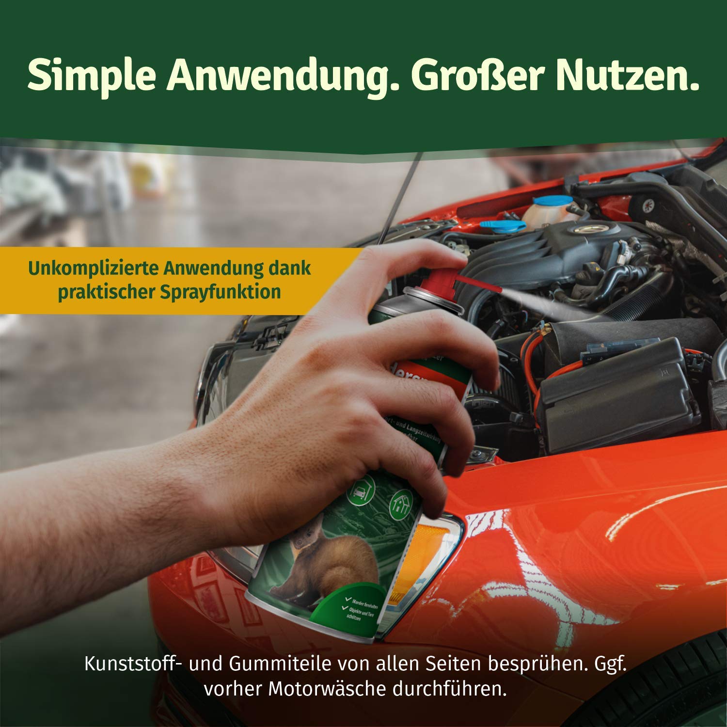 Veddelholzer Marderspray für Auto, Dachboden & Garage | 400 ml | Sofortiger & Langfristiger Schutz für Marder und Objekte durch effektive Marderabwehr | Marderschreck Made in Germany